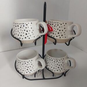 BNWT Coco & Lola Starry White Mugs with Stand